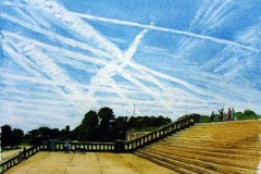 Vapour Trails, Crystal Palace Park (ink & watercolour)