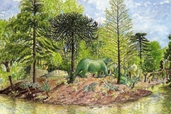Dinosaur Island, Crystal Palace Park (ink & watercolour)